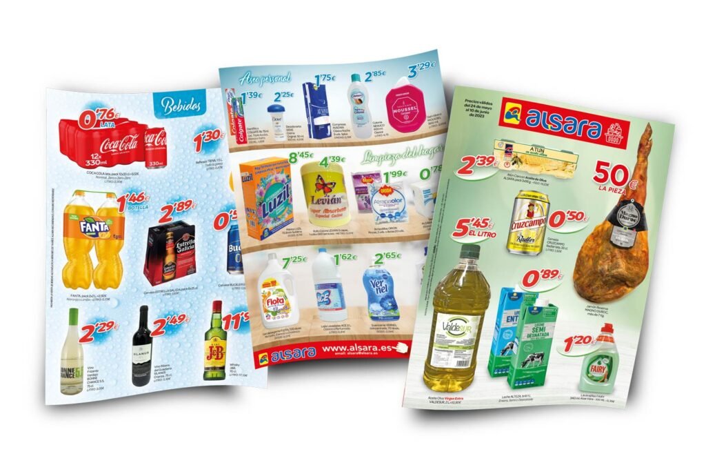 Folletos de ofertas de supermercados diseñados por Avilés Comunicación